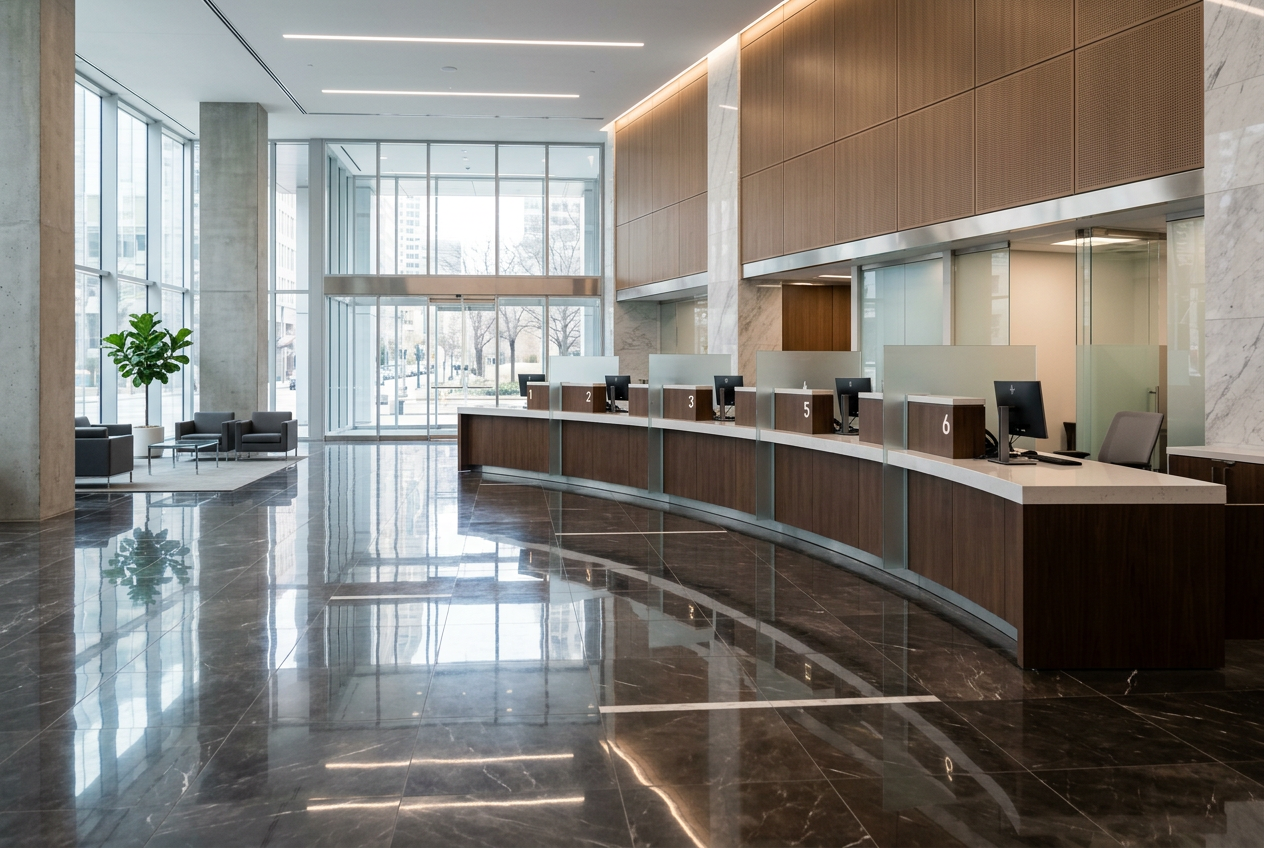 Polished bank lobby flooring